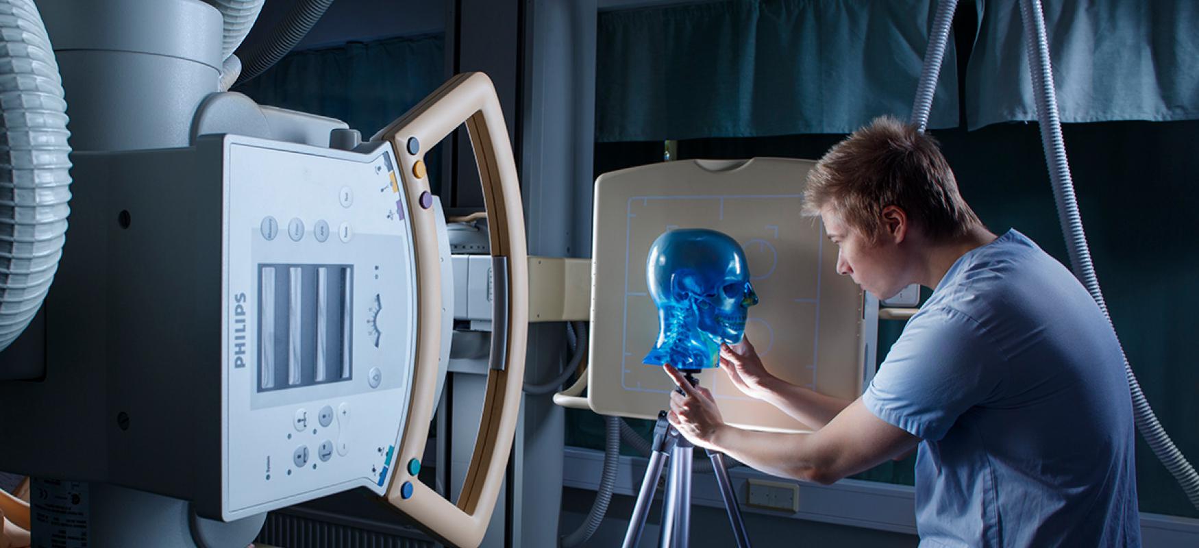 Man testing health care tech at OuluHealth test labs.