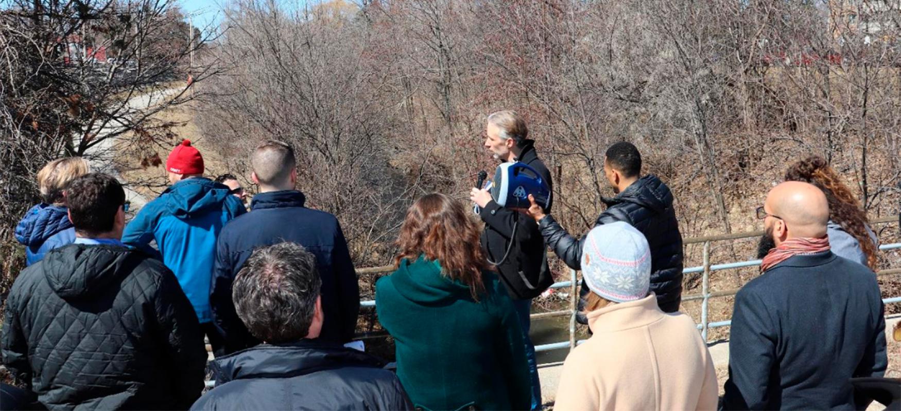 Urban lab participants looking at a development site in Brampton, Canada.