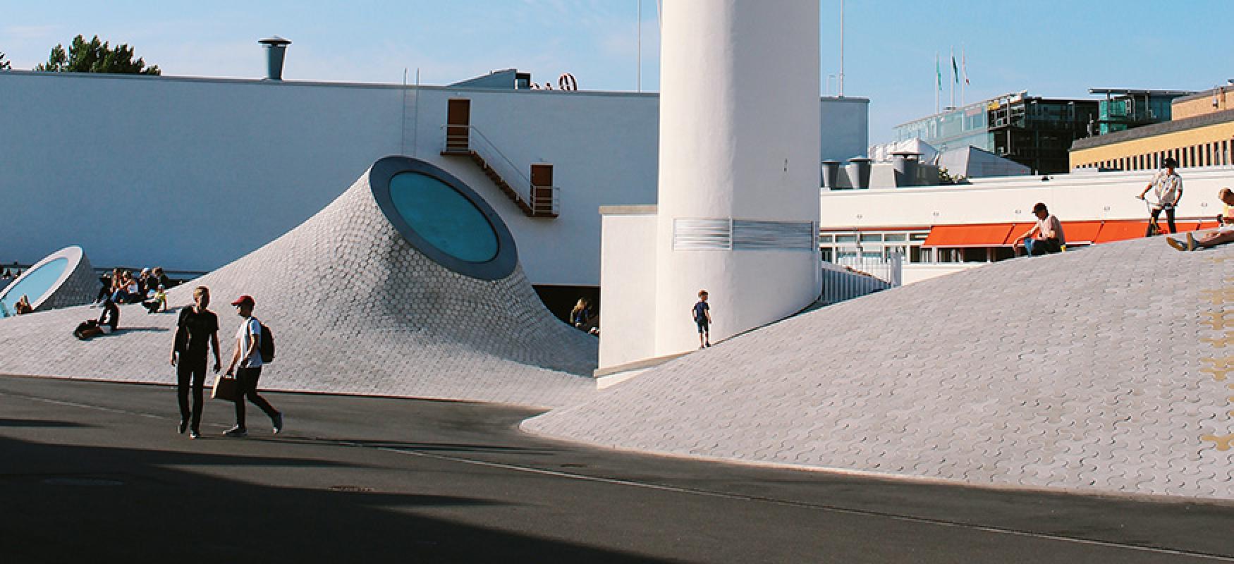 People walking on urban architecture