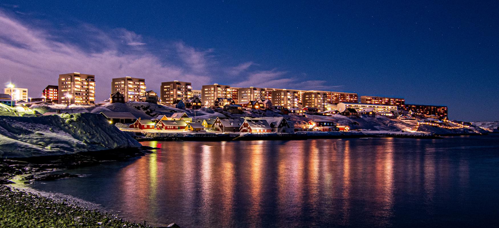 Nuutoqaq Beach by night - view up the coast.