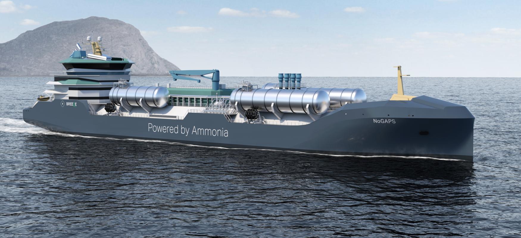 Ammonia powered ship at sea
