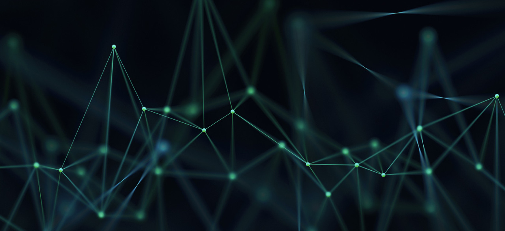 Illustraton phot: Green glowing dots connected with green glowing lines in a dark space