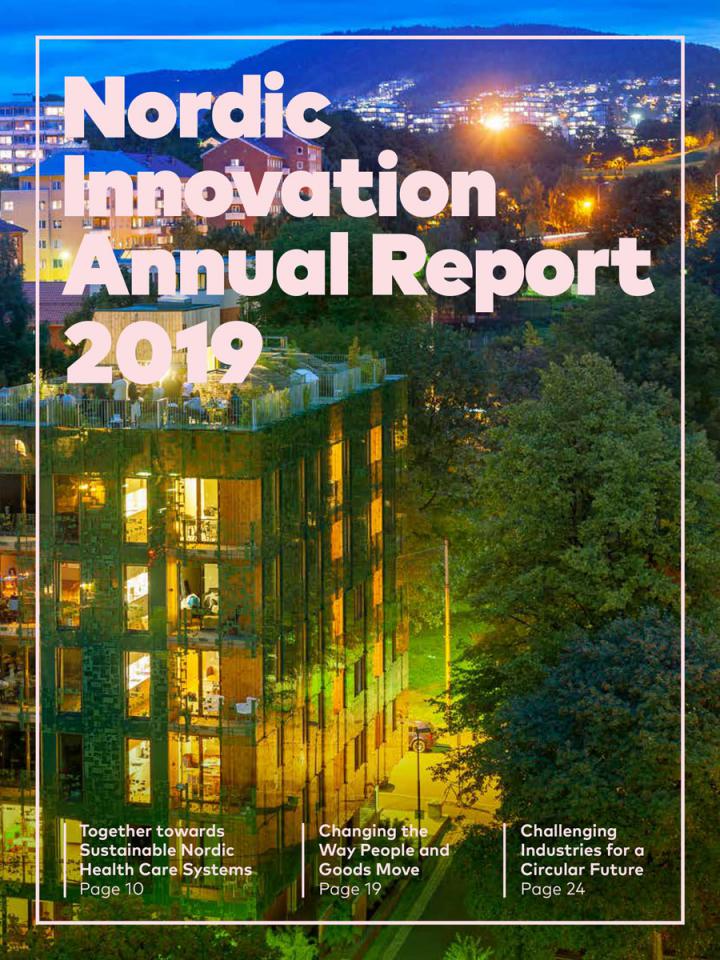 Image of the front page of the annual report showing a green building in Oslo.