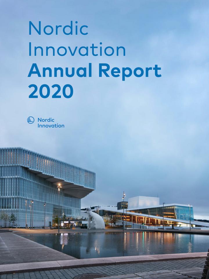 Nordic Innovation Annual Report 2020 showing Deichman library in Oslo with the Opera House in the background.