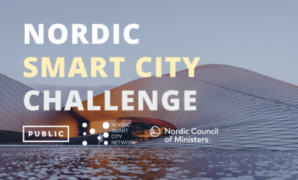 The text "Nordic Smart City Challenge" and logos over a picture of a fancy Nordic building.
