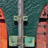 Red ship in water