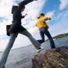 Youth running by the sea in Stavanger.