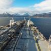 Oil tanker in a Norwegian fjord.