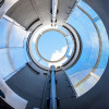 Looking up a round construction and seeing the sky
