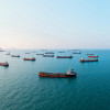 Multiple ships queuing up before entering the harbor